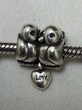 Authentic Pandora Silver Two Love Birds Dangle Charm